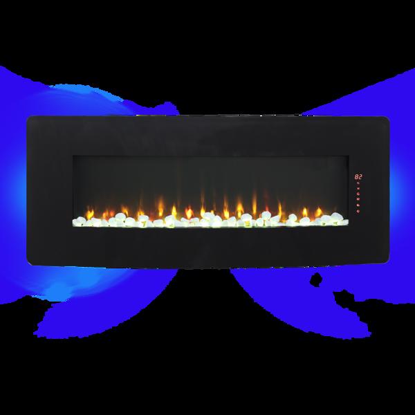 48 inch Curved Front Wall Mounted Electric Fireplace with remote and multi color flame & emberbed