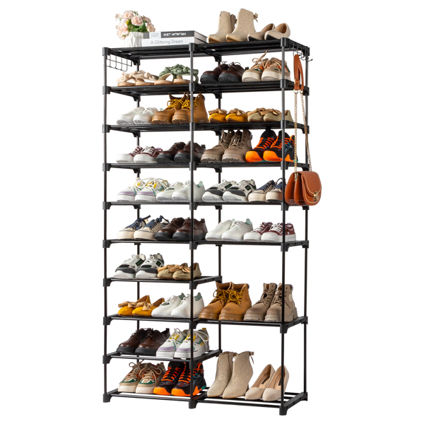 FCH double row 10 layers non-woven shoe rack iron pipe + PP pad + plastic 85.7*29.8*158cm black