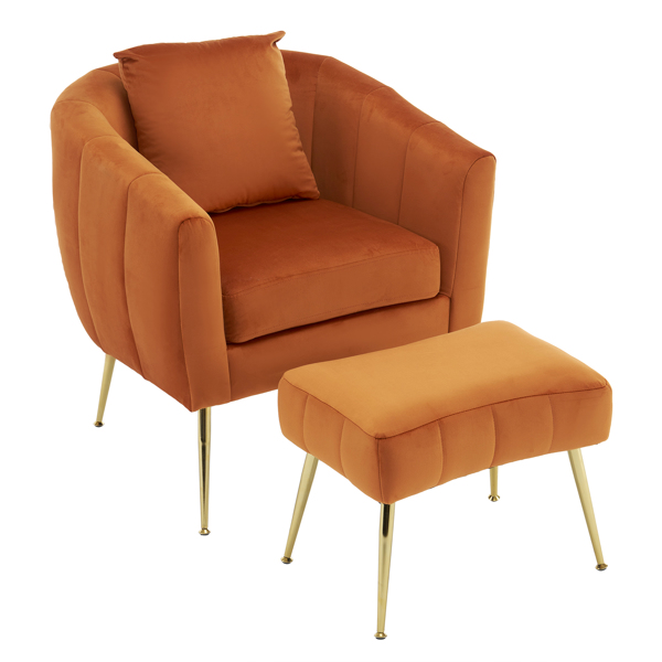 Velvet Accent Chair Set Barrel Chair with Ottoman Modern Club Chair Reading Armchair with Lumbar Pillow for Living Room, Bedroom, Study Room, Home Office Burnt orange