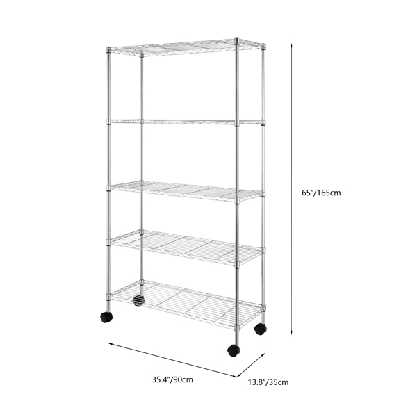 5-Layer Chrome Plated Iron Shelf with 1.5" Nylon Wheels 165*90*35 Chrome