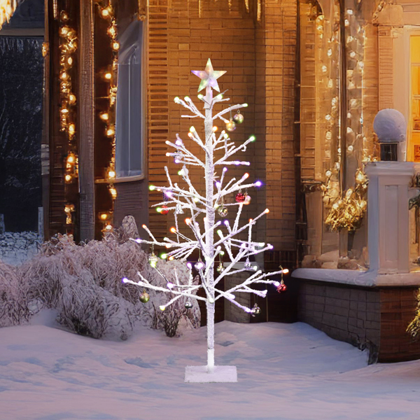 4ft With Stars On Top, Snowy Fir Shape, Plastic Material, 80 Lights, Warm Colors, Four Colors, 8 Modes With Remote Control, 80 Branches, Indoor Tree Lights, White