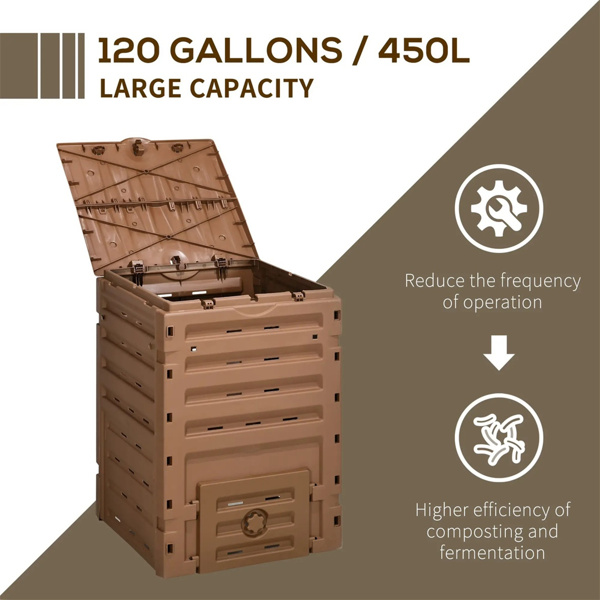 450L Garden Compost Bin with 2 Sliding Doors, Brown