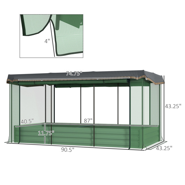 Green Raised Garden Bed with Crop Cage and Shade Cloth 90.5" W x 43.25" D x 43.25" H