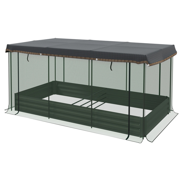 Gray Raised Garden Bed with Crop Cage and Shade Cloth 90.5" W x 43.25" D x 43.25" H