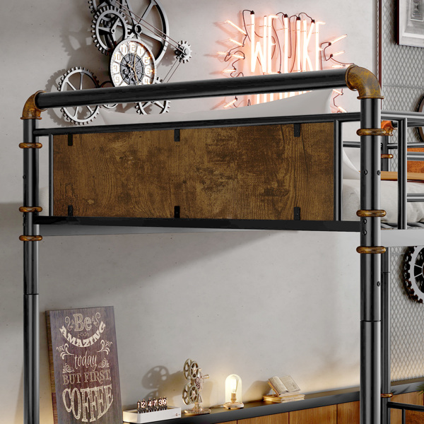 Twin XL over Twin XL Metal Bunk Bed, Industrial Detachable Bunkbeds with Safety Guard Rails for Teens, Black (Expect arrival date 2024/12/28)