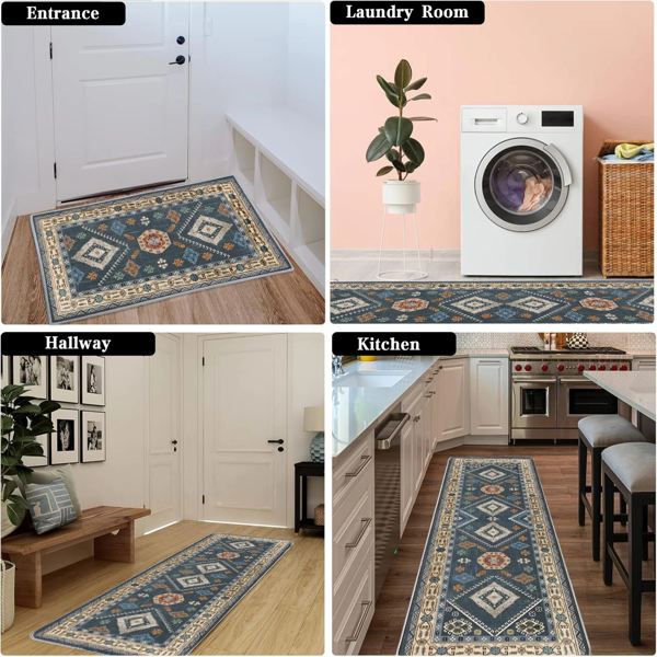 Kitchen Rug Sets 3 Piece with Runner Non Slip Kitchen Rugs and Mats Washable Kitchen Mats for Floor Thick Kitchen Floor Mat Carpet Runner Rugs for Hallway Laundry Holiday Decor