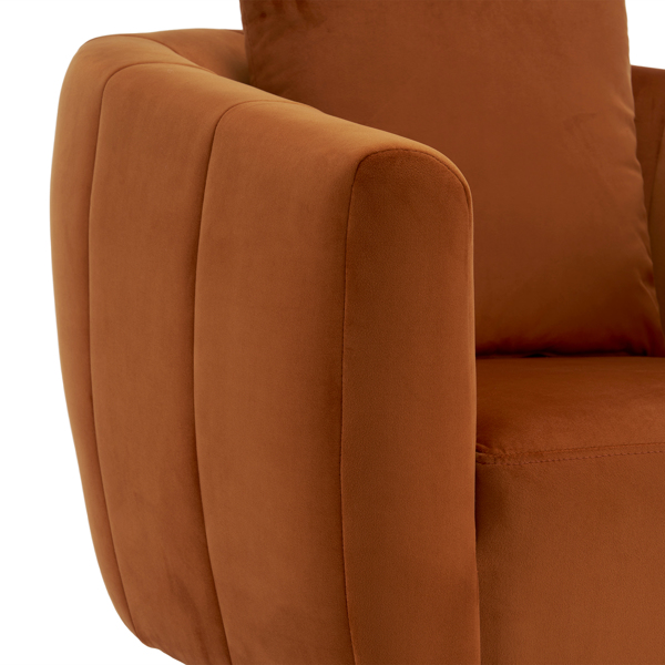 360° Swivel Accent Chair, Modern Velvet Fabric Living Room Armchair with Fluffy Cushions, Comfy Wide Upholstered, Barrel Accent Chairs for Living Room, Bedroom, Lounge, Office Burnt orange