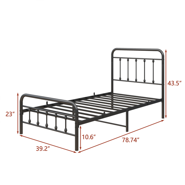 Metal Platform Bed Frame with Headboard No Box Spring Needed Twin BLACK