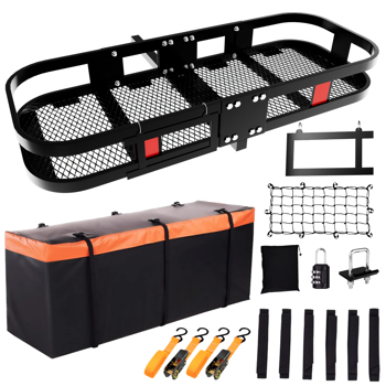 Trailer Hitch Cargo Carrier Rack 500 Lbs, Heavy Duty Cargo Basket, 60\\" X 24\\" X 6\\" Folding Trailer Luggage Carrier Fits 2\\" Hitch Receiver with Waterproof Cargo Bag, Cargo Net, Stabilizer for Truck, SUV