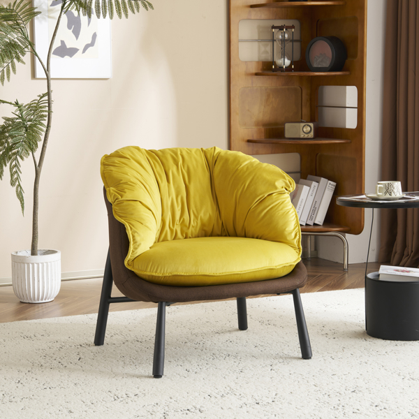 Velvet Accent Chair Barrel Chair with Metal Legs Modern Comfy Armchair Accent Reading Chair for Living Room, Bedroom, Study Room, Home Office yellow