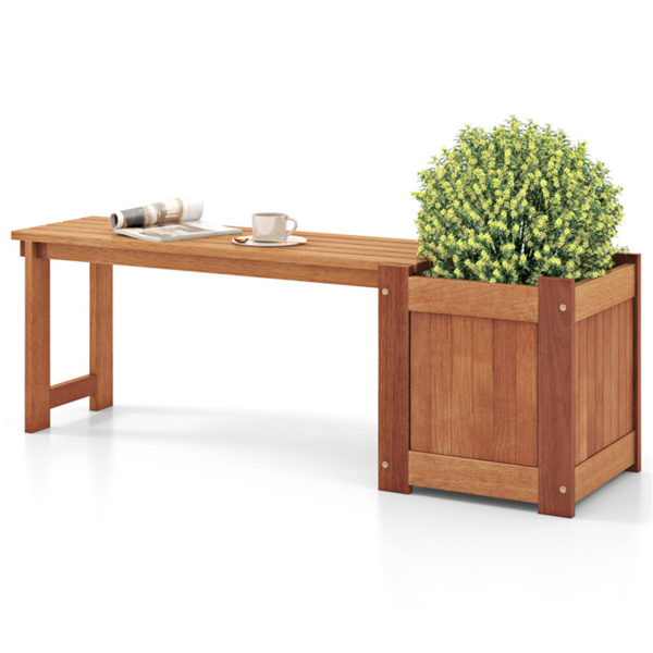 Outdoor bench with planter box, teak