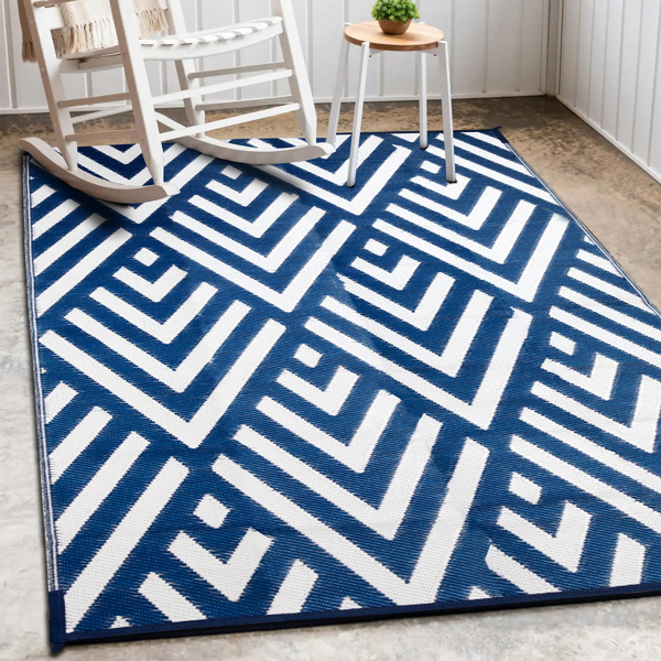 Outdoor Rug for Patio Clearance,Waterproof Mat,Reversible Mats, Plastic Straw Rug, Modern Area Rug for RV, Patio, Backyard, Deck, Picnic, Beach, Trailer, Camping, Blue & White, 5' x 8'