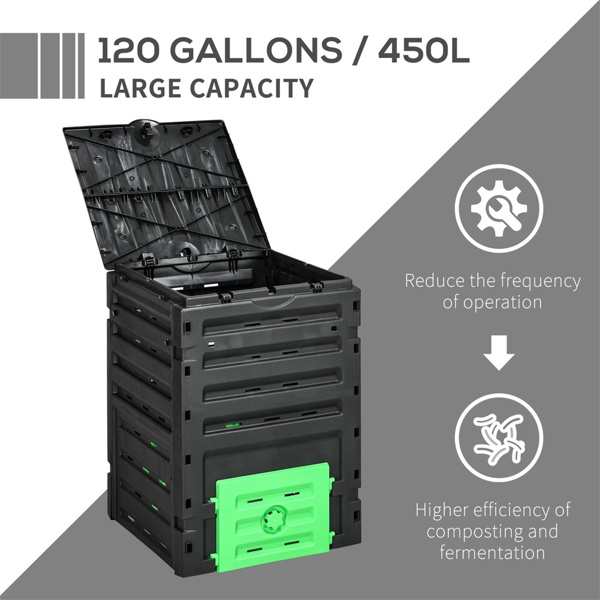 450L Garden Compost Bin with 2 Sliding Doors,Black