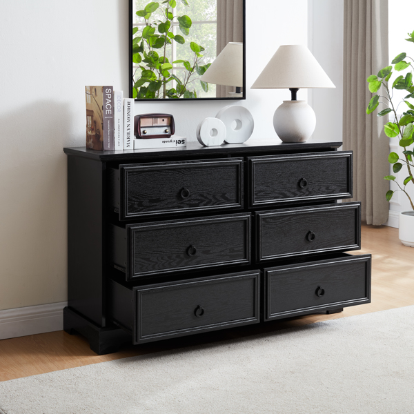 Modern Farmhouse 6-Drawer Chest of Drawers for Bedroom, Wooden Bedroom Drawer Dresser with 6 Storage Drawers,6 Drawer Dresser Chests for Bedroom Black