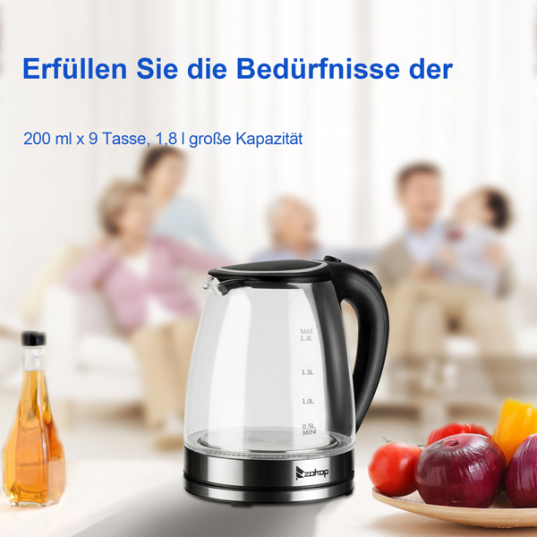 ZOKOP HD-1857-A 220V 2200W 1.8L Electric Glass Kettle EU Plug