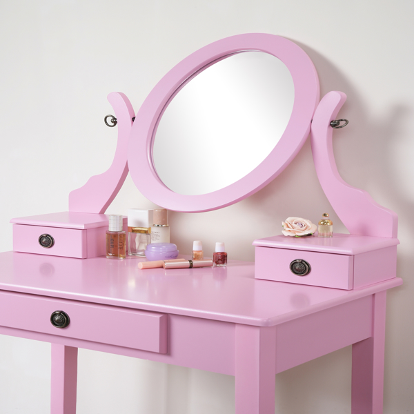 Makeup Vanity Table and Stool Set, Pink