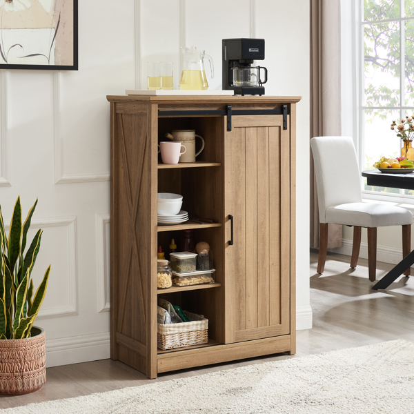 5 Drawers Dresser w/Sliding Barn Door, Farmhouse Modern Tall Dresser 5 Chest of Drawers, Storage Organizer Dresser for Bedroom, Hallway, Living Room, Kids Room OAK