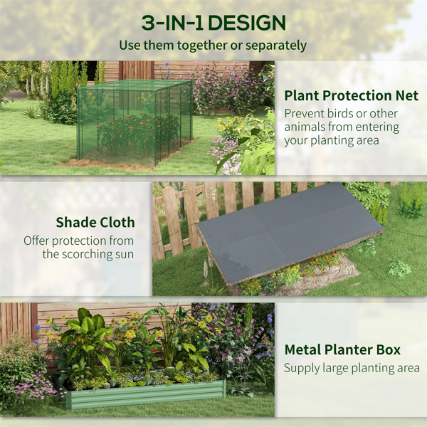 Green Raised Garden Bed with Crop Cage and Shade Cloth 90.5" W x 43.25" D x 43.25" H