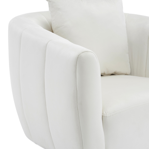 360° Swivel Accent Chair, Modern Velvet Fabric Living Room Armchair, Comfy Wide Upholstered with Fluffy Cushion and Metal Legs, Barrel Chairs for Living Room, Lounge, Office Off white