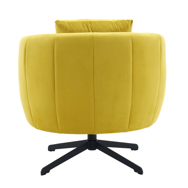 360° Swivel Accent Chair, Modern Velvet Fabric Living Room Armchair, Comfy Wide Upholstered with Fluffy Cushion and Metal Legs, Barrel Chairs for Living Room, Lounge, Office Yellow