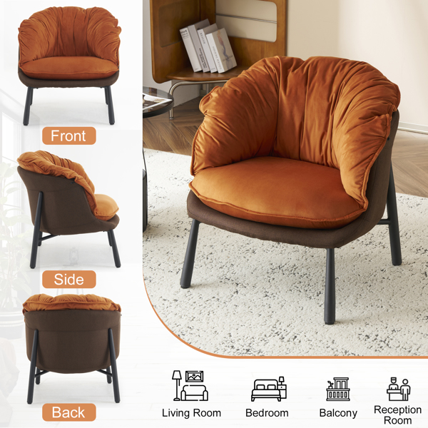 Velvet Accent Chair Barrel Chair with Metal Legs Modern Comfy Armchair Accent Reading Chair for Living Room, Bedroom, Study Room, Home Office Burnt Orange