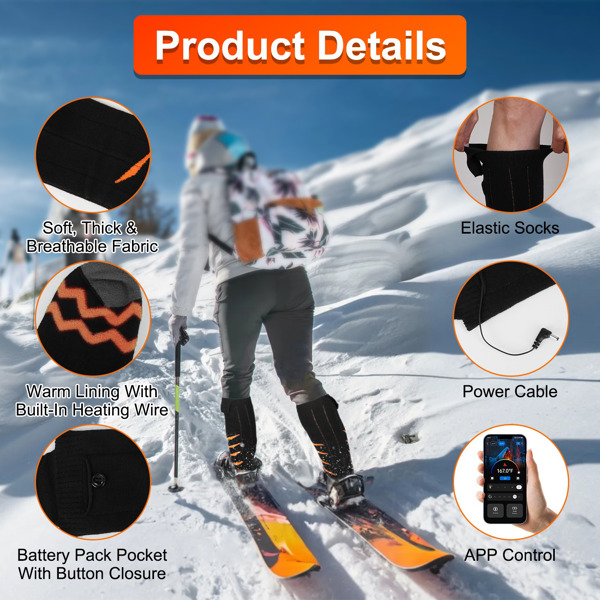 Heated Socks for Men Women Electric Heating Socks with APP Control 5000mAh Battery Rechargeable Thermal Socks Winter Warm Socks for Skiing Hiking Camping Hunting