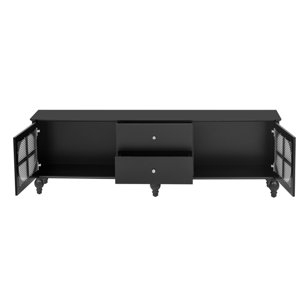 68.9'' Modern TV Stand for TVs up to 75 Inches, Entertainment Center Media Console with Fluted Glass Doors, Five Solid Wood Legs for Living room