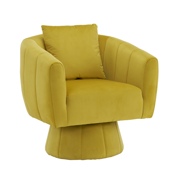 360° Swivel Accent Chair, Modern Velvet Fabric Living Room Armchair with Fluffy Cushions, Comfy Wide Upholstered, Barrel Accent Chairs for Living Room, Bedroom, Lounge, Office Yellow