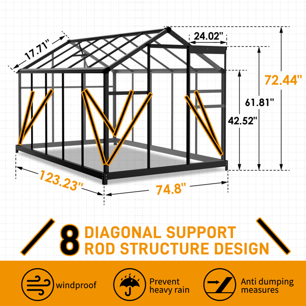 6x10 Hybrid Polycarbonate Greenhouse black