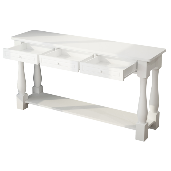 Console Table for Entryway Wood Sofa Table with Storage Drawers and Bottom Shelf for Hallway Living Room White Color