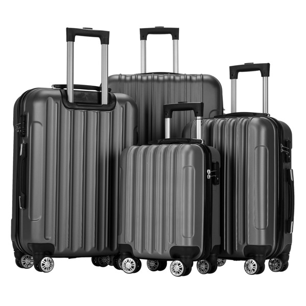 4 Piece Luggage Sets, 16/20/24/28" ABS Durable Suitcase Sets Double Wheels TSA Lock, Gray