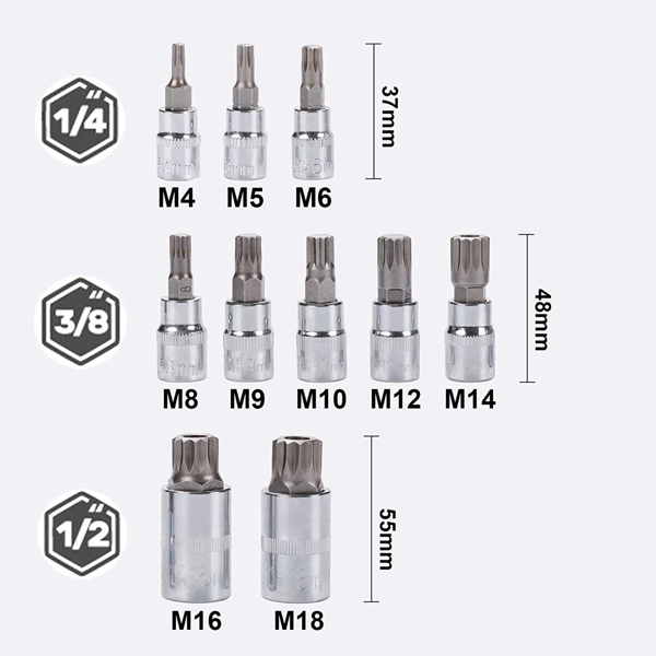 10 piece plum blossom drill bit socket set spline set three way socket drill bit plum blossom wrench set for maintenance DIY