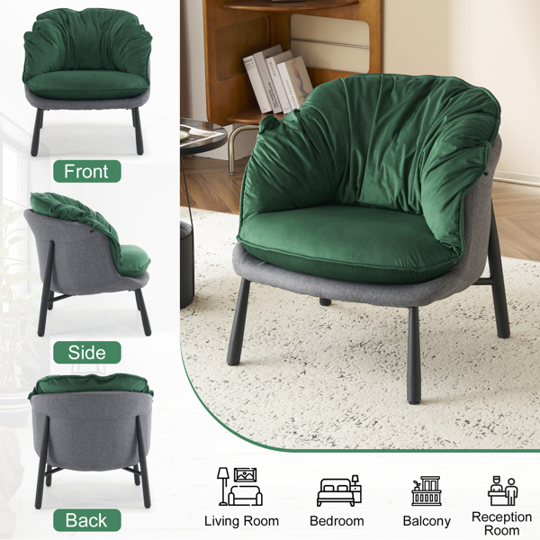 Velvet Accent Chair Barrel Chair with Metal Legs Modern Comfy Armchair Accent Reading Chair for Living Room, Bedroom, Study Room, Home Office Green