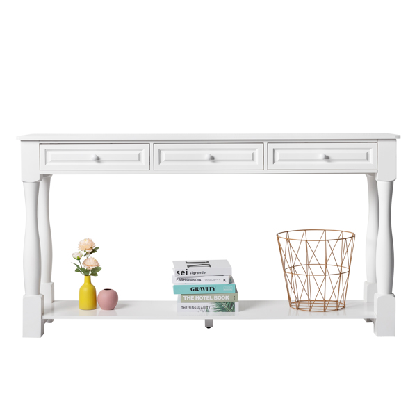 Console Table for Entryway Wood Sofa Table with Storage Drawers and Bottom Shelf for Hallway Living Room White Color