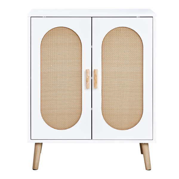 FCH 2-door vertical shoe cabinet particle board + plastic rattan white frame + original wood rattan surface + gold high feet