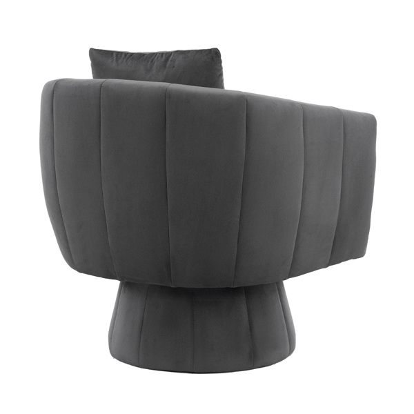 360° Swivel Accent Chair, Modern Velvet Fabric Living Room Armchair with Fluffy Cushions, Comfy Wide Upholstered, Barrel Accent Chairs for Living Room, Bedroom, Lounge, Office Gray