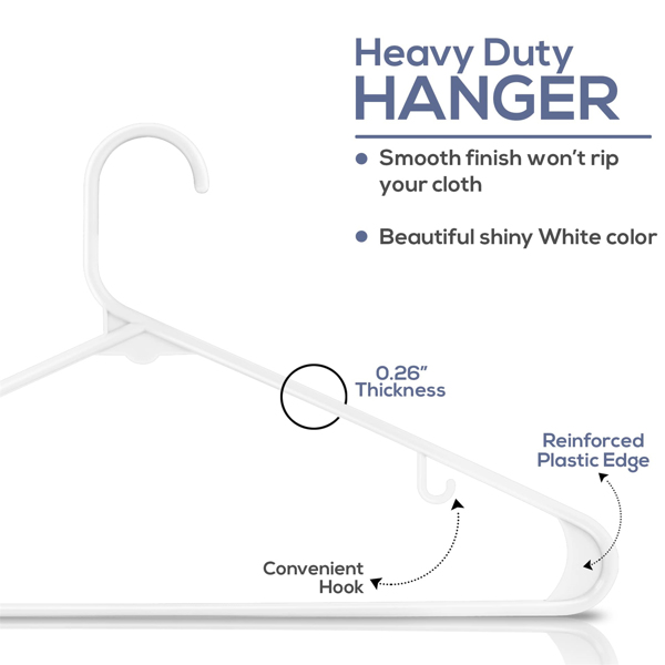 60-Pack Plastic Clothes Hangers - Heavy Duty Adult Hangers. Standard Design For Clothes. Space Saving & Durable. Ideal For Shirts, Dresses, Coats.Plastic Hangers. Flexible & Versatile For All Clothing