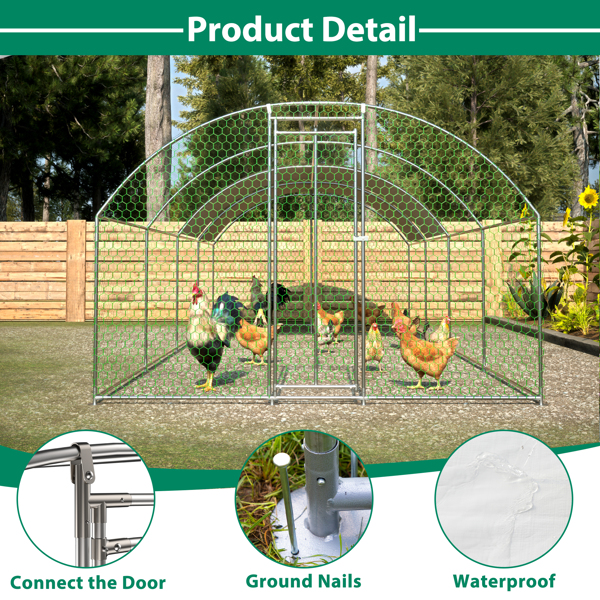 26'x9'x6'Large Metal Chicken Coop,Walk-in Poultry Cage,Chicken Run with Waterproof Cover,Outdoor Backyard Farm,Chicken Rabbits Duck Run Pen,Easy to Assemble And Clean