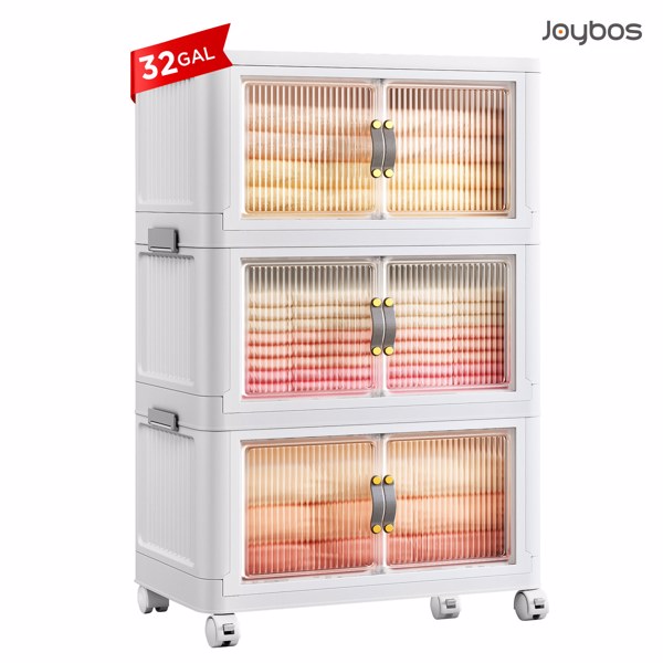 Joybos® Stackable Storage Bins with Lids and Doors 32 Gallon 3 layer 