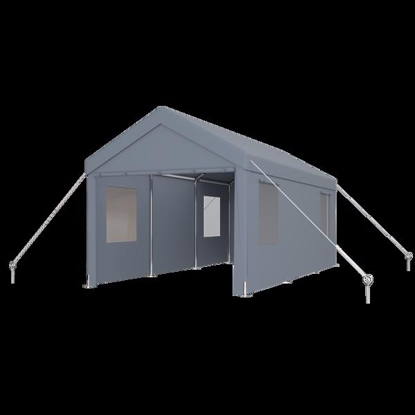 Carport 12' x 20' Portable Garage, Heavy Duty Car Port Canopy with 2 Roll-up Doors & 4 Ventilated Windows for Car, Truck, Boat, Garden Tools,grey