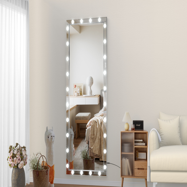 Hollywood LED Full Body Mirror with Lights Extra Large Full Length Vanity Mirror with 3 Color Mode Lights, Vertical Horizontal Hanging Aluminum Framed Mirror, 72 x 36 Inch, Silver