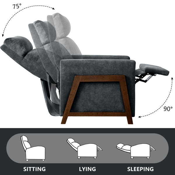 Recliner Armchair, Sofa Seat with Adjustable Leg Rest, Snow wool Upholstered Padded Single Reclining Chair for Reading Resting Sleeping Living Room, Bedroom, Home Theater (Black)