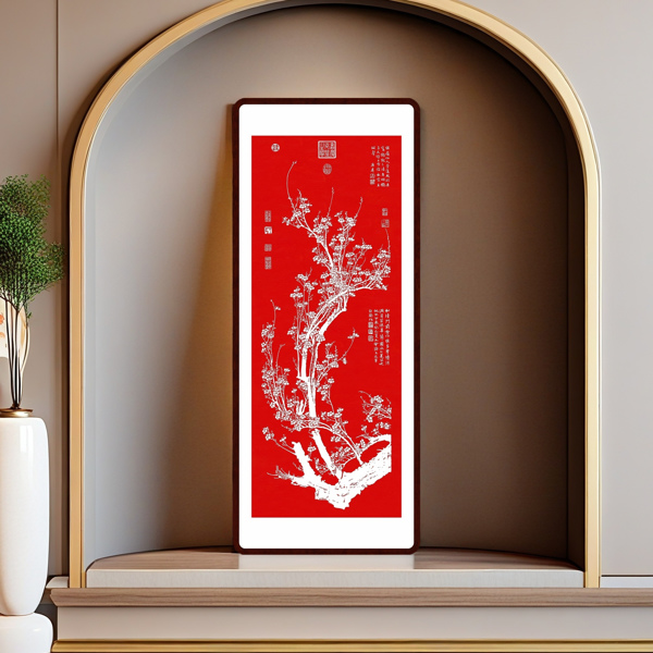 Plum Blossom Painting Handmade Tayin Energy Painting Size 45.2X17.7 inch (115X45cm)