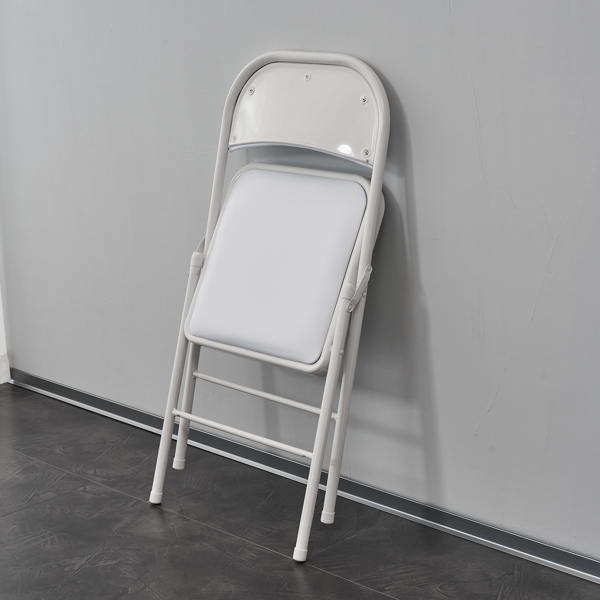 【Old Code：33292149】4pcs Elegant Foldable Iron & PVC Chairs for Convention & Exhibition White