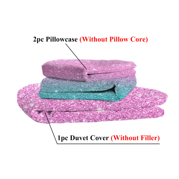 Colorful Glitter Bedding Girly Turquoise Blue Pink and Purple Pastel Colors Duvet Cover 3 Piece Trendy Bed Spreads King Size Comforter Cover Sets for Girls