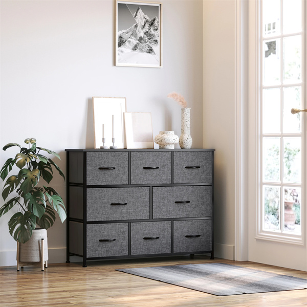 3-layer fabric drawer cabinet with 8 drawers in dark gray