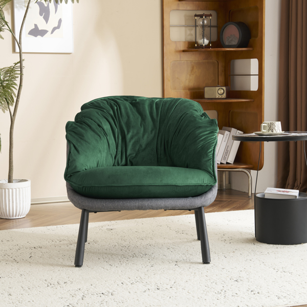 Velvet Accent Chair Barrel Chair with Metal Legs Modern Comfy Armchair Accent Reading Chair for Living Room, Bedroom, Study Room, Home Office Green