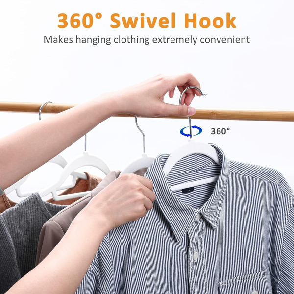 White Velvet Hangers, 60 Pieces, Space Saving Hangers, Non-slip Felt Hangers with Tie Clips, Shoulder Recesses, Heavy Duty Suit Hangers for Coats, Shirts, Pants