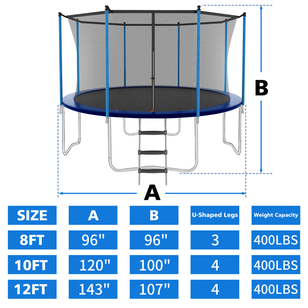 10ft Blue Outdoor Toddler Trampoline with Enclosure Safety Net Jumping Fun Trampoline, heavy-duty jump pads, spring-loaded for children and adults,  Gifts for Boys/Girls