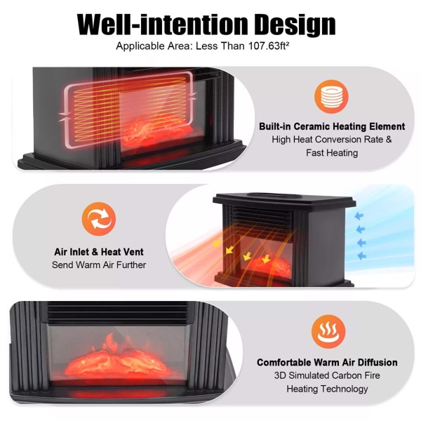 Portable Electric Fireplace Space Heater Heating Box 3D Flame Stove Log Burner